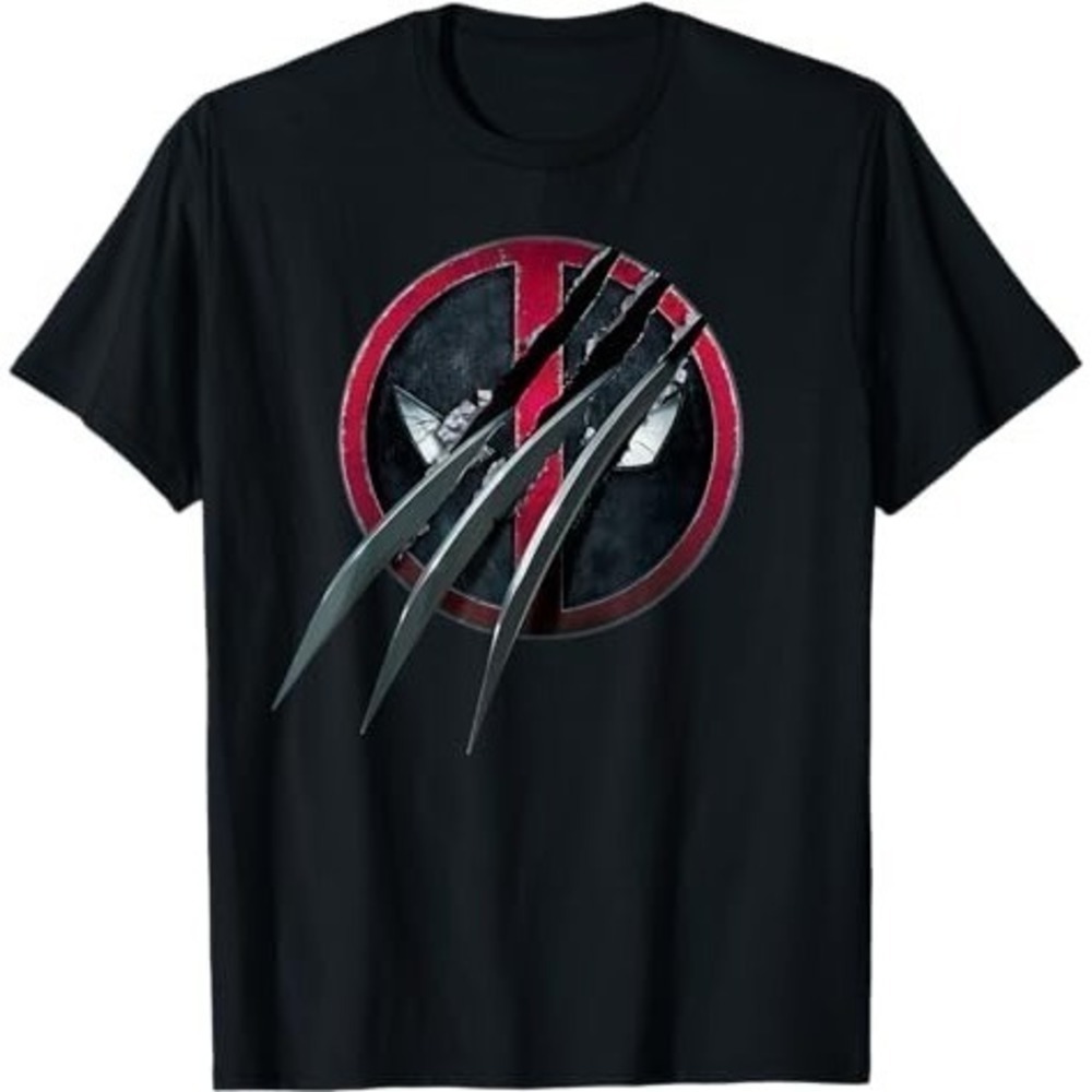 Marvel Studios Deadpool Wolverine Slashed Icon With Claws Tshirt